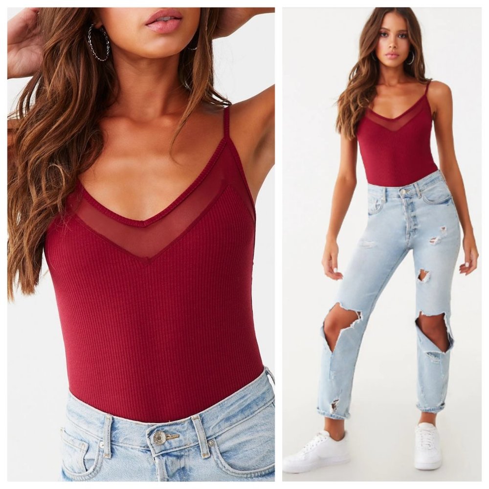 NWT Style Angeles Red Mesh Ribbed Cami Bodysuit